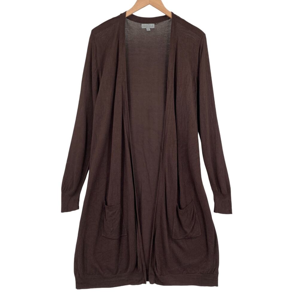 Joseph A. Cardigan Womens XL Brown Knit Long Sleeve Duster Draped Open Front